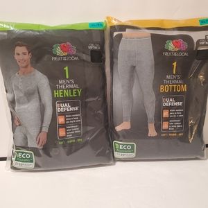 Fruit of the loom mens thermal top henley and bottom size XL waffle fabric